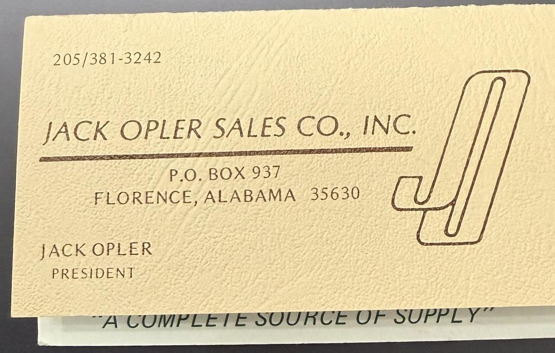 Original Jack Opler Sales Co., Inc. business card